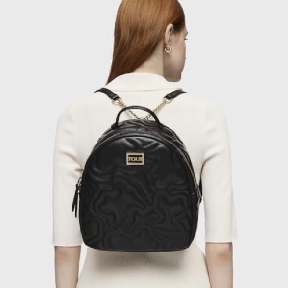 Tous Black Quilted Backpack with Gold Accents